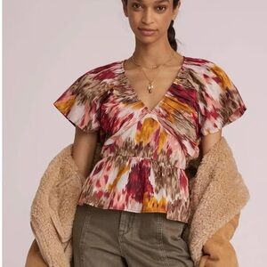 Love the Label Anthropologie Painterly Open Back Flutter Sleeve Blouse S $130